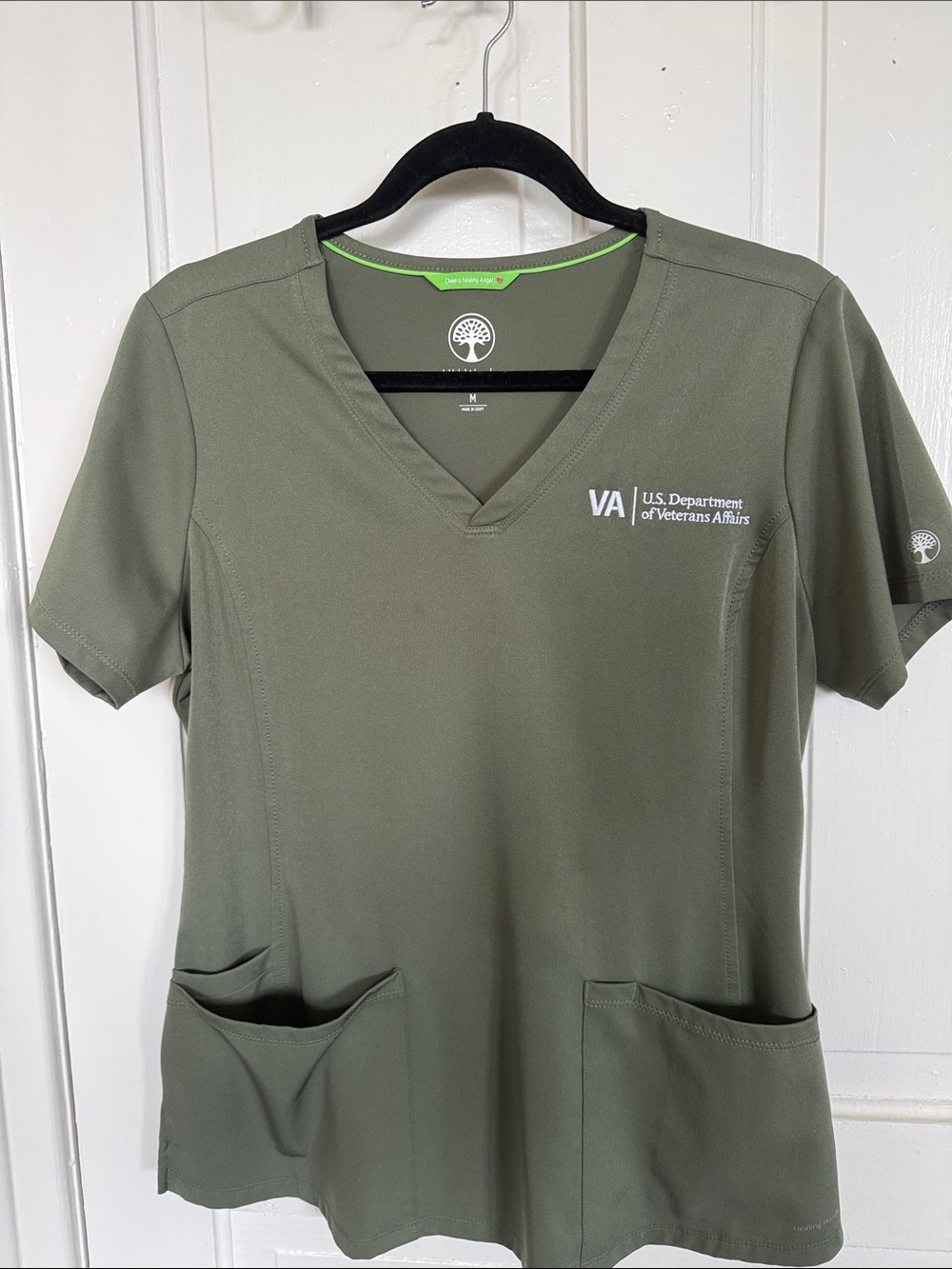 healing hands Olive Green V-Neck Medical Scrub Top